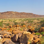 The Twyfelfontein site contains huge red blocks of sandstone. Stone-age hunter-gatherers knew Twyfelfontein as "/ Wi // Aes,” which means “a place among the stone” in the Damara language.