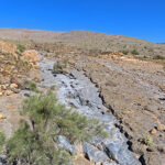 Au milieu de ces roches ocres, on trouve parfois des roches grises veinées de blanc qui semblent s’écouler comme une rivière.